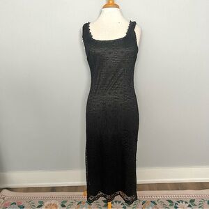 ALEX Evenings Vintage Black Crochet Sleeveless MIDI Dress Size 10 2000s 1990s